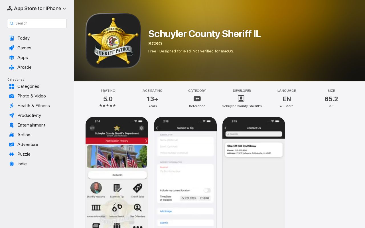 Schuyler County Sheriff official app listing for inmate and jail-roster information