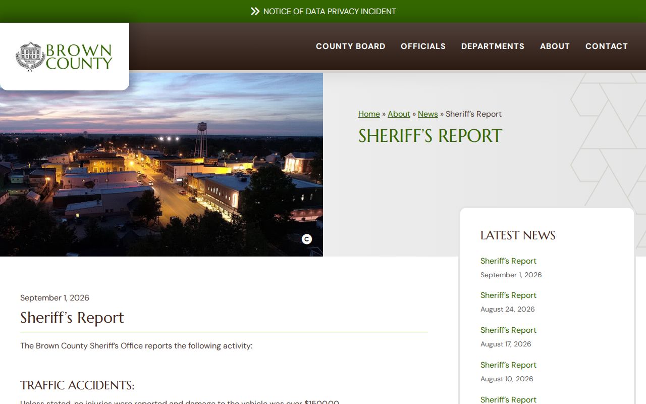 Sample official Brown County Sheriff report with dated activity entries
