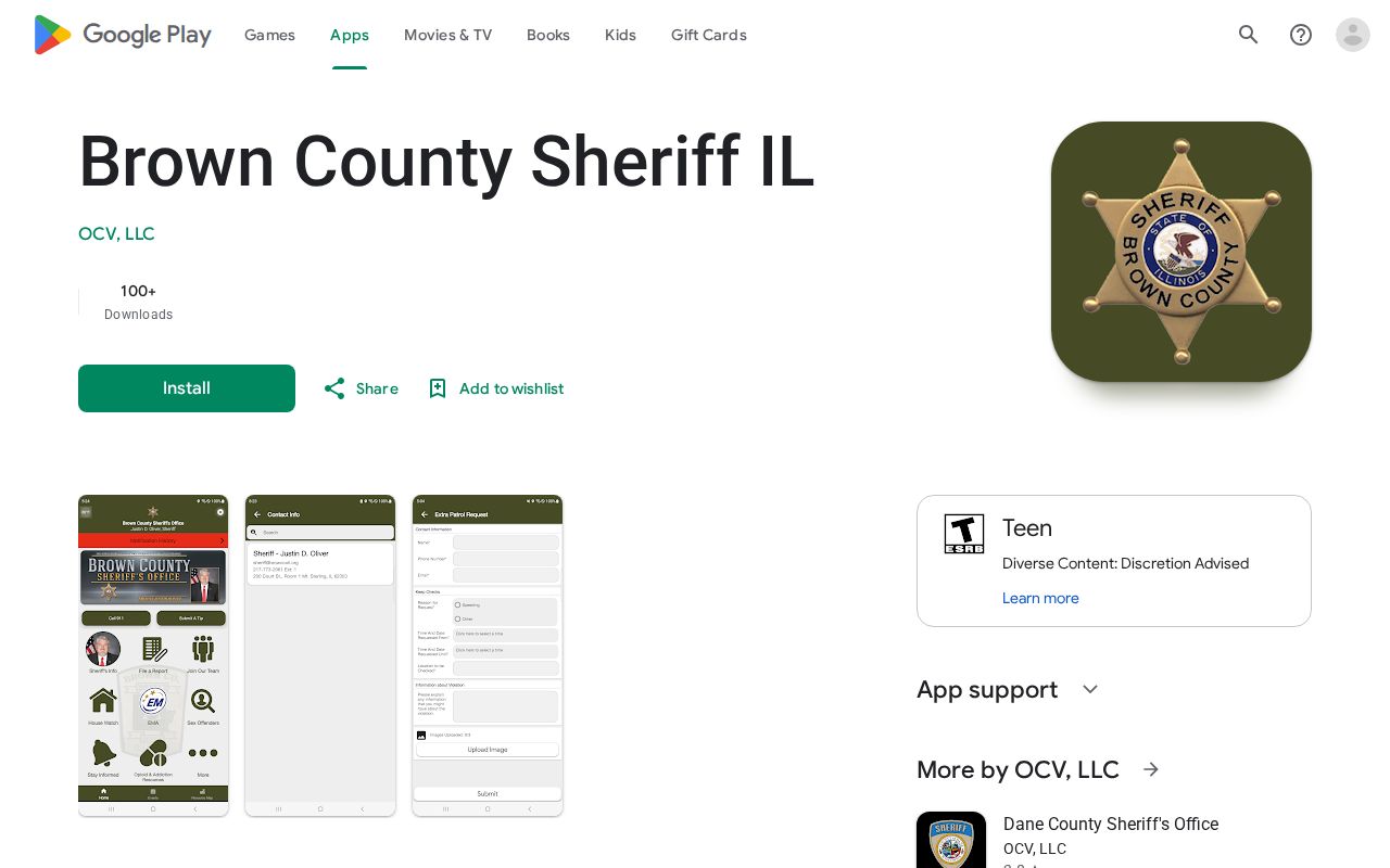 Brown County Sheriff Illinois app listing for alerts and public notices